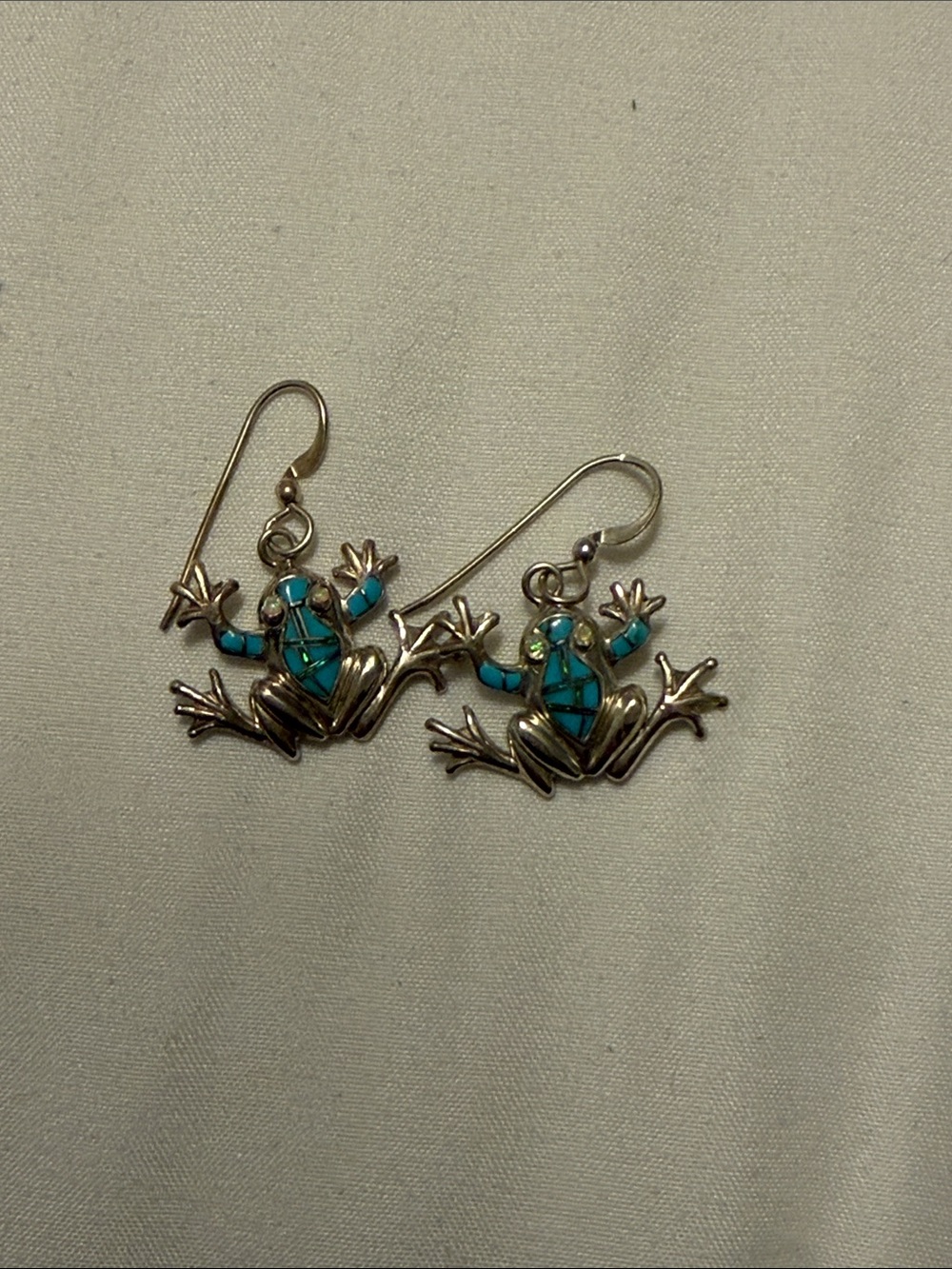 Sterling Silver Frog Drop Earrings with Turquoise Inlay